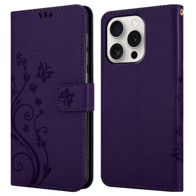 iPhone 15 PRO MAX Suojakuori Lompakkokotelo (Violetti)