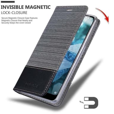 Nokia 7.1 Suojakuori Lompakkokotelo (harmaa)