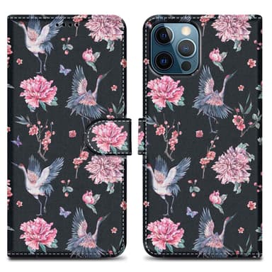 iPhone 12 PRO MAX Suojakuori Lompakkokotelo (Musta)
