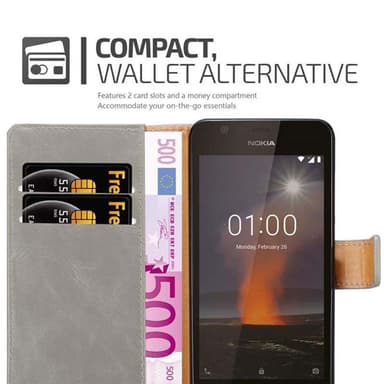 Nokia 1 2018 Suojakuori Lompakkokotelo (Ruskea)