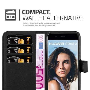 Huawei NOVA 2 Suojakuori Lompakkokotelo (Musta)