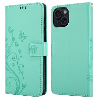 iPhone 15 Suojakuori Lompakkokotelo (Turkoosi)