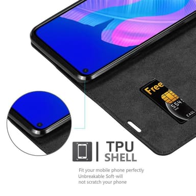 Huawei P40 LITE E Suojakuori Lompakkokotelo (Musta)