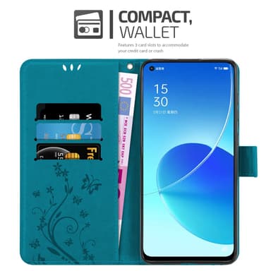 Oppo Reno6 5G Suojakuori Lompakkokotelo (Sininen)