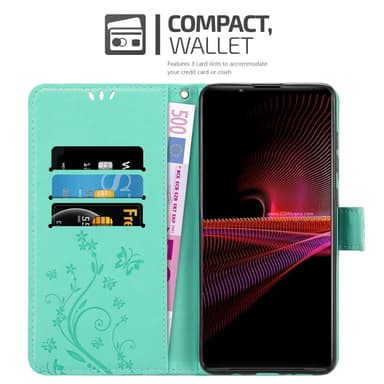 Sony Xperia 1 III Suojakuori Lompakkokotelo (Turkoosi)