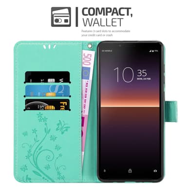 Sony Xperia 10 II Suojakuori Lompakkokotelo (Turkoosi)