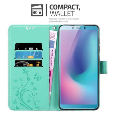 Samsung Galaxy A6s Suojakuori Lompakkokotelo (Turkoosi)