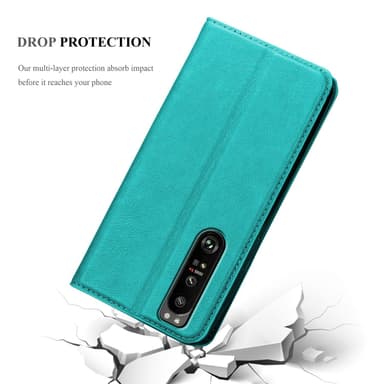 Sony Xperia 1 III Suojakuori Lompakkokotelo (Turkoosi)
