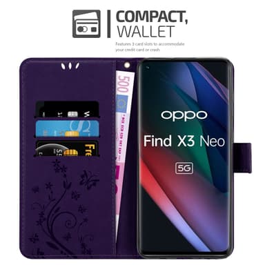 Oppo FIND X3 NEO Suojakuori Lompakkokotelo (Violetti)