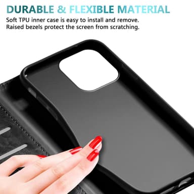 iPhone 13 PRO MAX Suojakuori Lompakkokotelo (Musta)