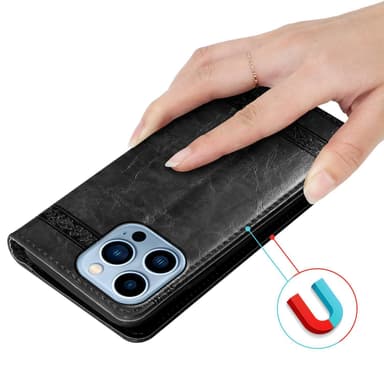 iPhone 13 PRO MAX Suojakuori Lompakkokotelo (Musta)