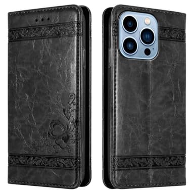 iPhone 13 PRO MAX Suojakuori Lompakkokotelo (Musta)