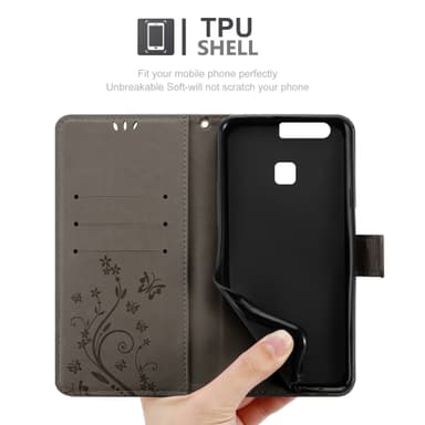 Huawei P9 PLUS Suojakuori Lompakkokotelo (harmaa)
