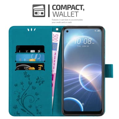 HTC Desire 22 PRO Suojakuori Lompakkokotelo (Sininen)