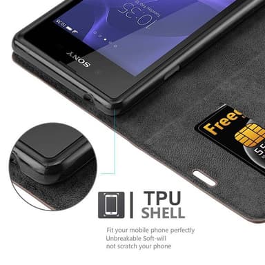 Sony Xperia E3 Suojakuori Lompakkokotelo (Ruskea)