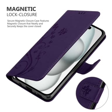 iPhone 15 PLUS Suojakuori Lompakkokotelo (Violetti)