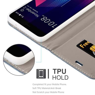 HTC U11 PLUS Suojakuori Lompakkokotelo (Sininen)