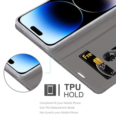 iPhone 14 PRO Suojakuori Lompakkokotelo (harmaa)