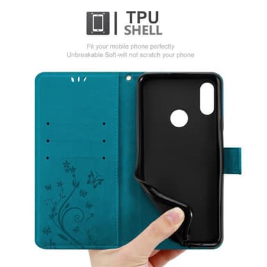 Huawei Y6 2019 Suojakuori Lompakkokotelo (Sininen)