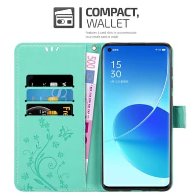 Oppo Reno6 PRO 5G Suojakuori Lompakkokotelo (Turkoosi)