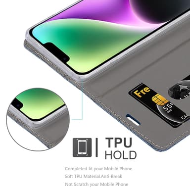 iPhone 14 PLUS Suojakuori Lompakkokotelo (Sininen)