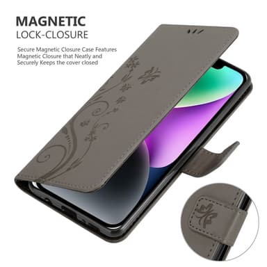 iPhone 14 Suojakuori Lompakkokotelo (harmaa)