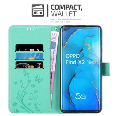 Oppo FIND X2 NEO Suojakuori Lompakkokotelo (Turkoosi)