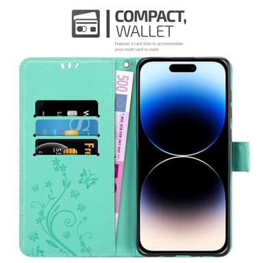 iPhone 14 PRO Suojakuori Lompakkokotelo (Turkoosi)