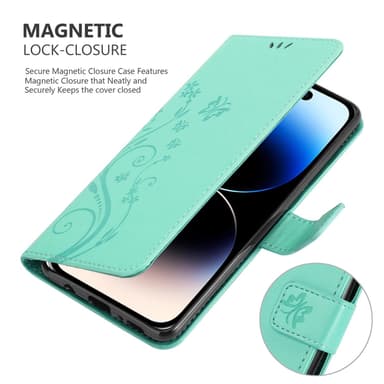 iPhone 14 PRO Suojakuori Lompakkokotelo (Turkoosi)