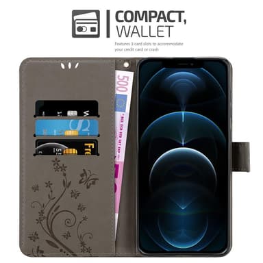 iPhone 12 PRO MAX Suojakuori Lompakkokotelo (harmaa)