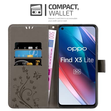 Oppo FIND X3 LITE Suojakuori Lompakkokotelo (harmaa)