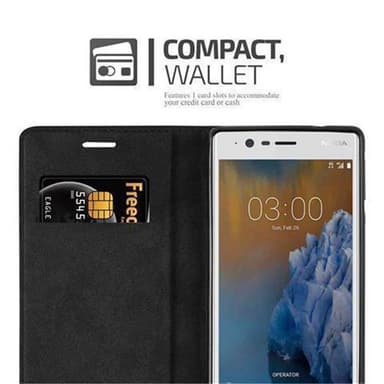 Nokia 3 2017 Suojakuori Lompakkokotelo (Musta)