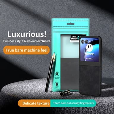 SKALO Motorola Razr 50 5G ABEEL PU Nahka Fold Suojakuori - Musta