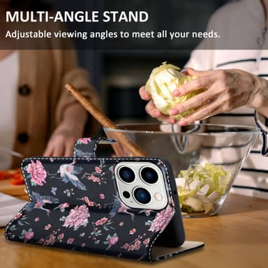 iPhone 14 PRO Suojakuori Lompakkokotelo (Musta)