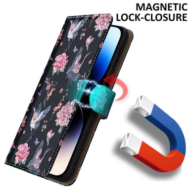 iPhone 14 PRO Suojakuori Lompakkokotelo (Musta)