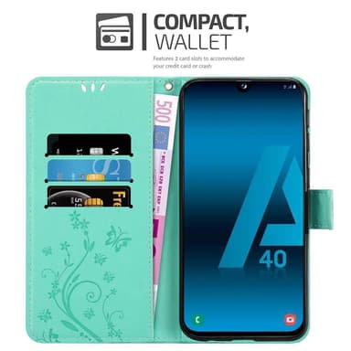 Samsung Galaxy A40 Suojakuori Lompakkokotelo (Turkoosi)