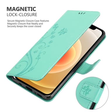 iPhone 12 MINI Suojakuori Lompakkokotelo (Turkoosi)