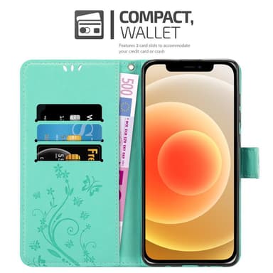 iPhone 12 MINI Suojakuori Lompakkokotelo (Turkoosi)