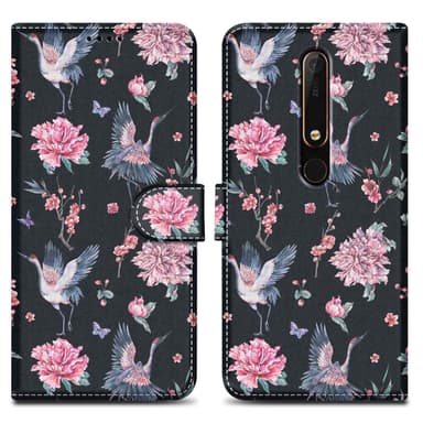 Nokia 6.1 Suojakuori Lompakkokotelo (Musta)