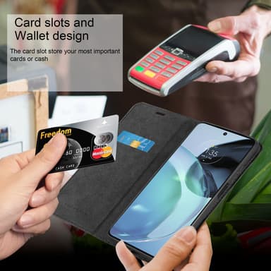 Motorola MOTO G72 Suojakuori Lompakkokotelo (Musta)