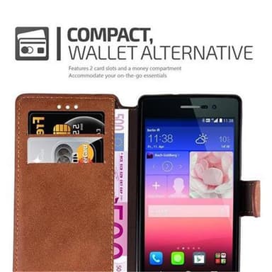 Huawei ASCEND P7 Suojakuori Lompakkokotelo (Ruskea)