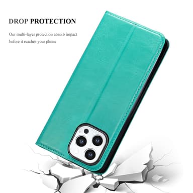iPhone 13 PRO MAX Suojakuori Lompakkokotelo (Turkoosi)