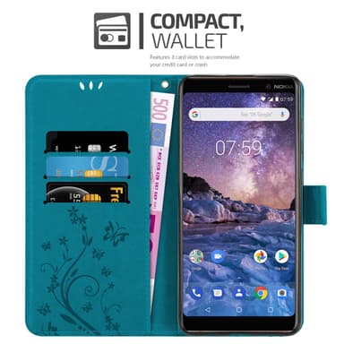 Nokia 7 PLUS Suojakuori Lompakkokotelo (Sininen)