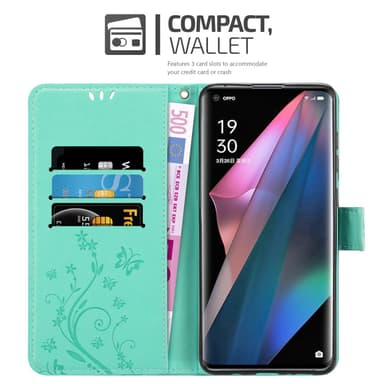 Oppo FIND X3 PRO Suojakuori Lompakkokotelo (Turkoosi)