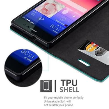 Huawei ASCEND P7 Suojakuori Lompakkokotelo (Turkoosi)