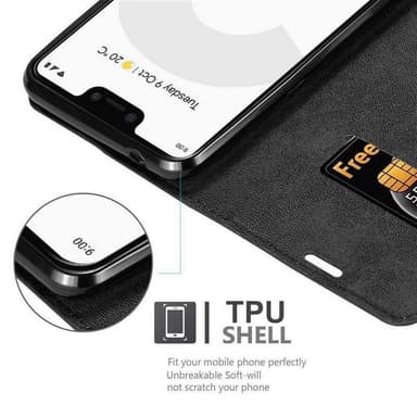 Google PIXEL 3 XL Suojakuori Lompakkokotelo (Musta)