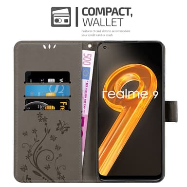 Realme 9 4G / 9 PRO+ Suojakuori Lompakkokotelo (harmaa)