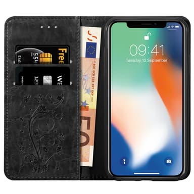 iPhone XS MAX Suojakuori Lompakkokotelo (Musta)