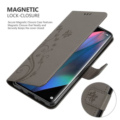 Oppo FIND X3 PRO Suojakuori Lompakkokotelo (harmaa)