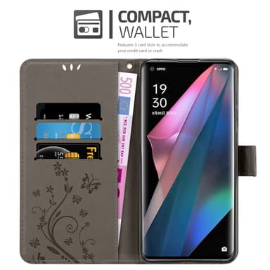 Oppo FIND X3 PRO Suojakuori Lompakkokotelo (harmaa)